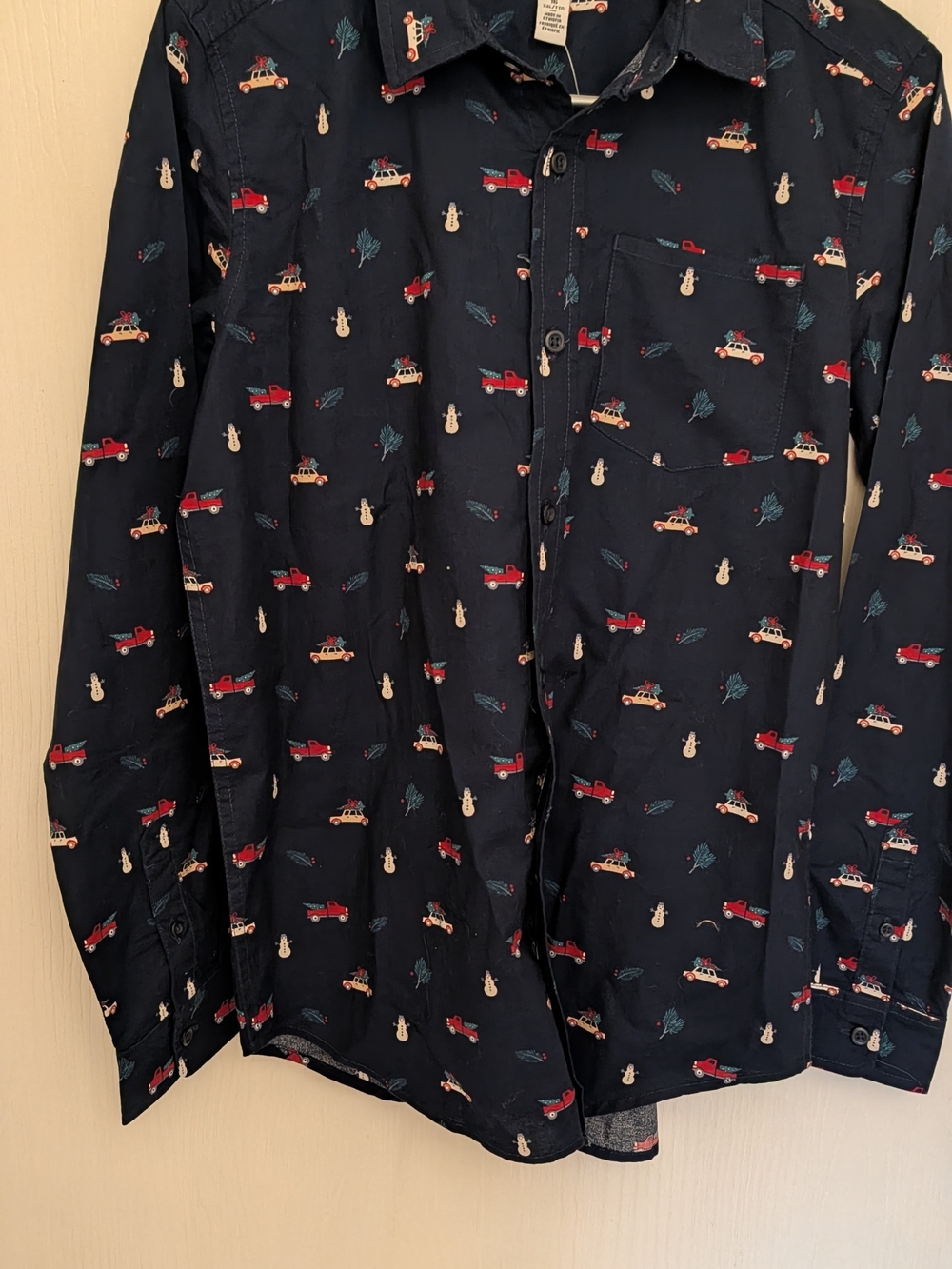 Place Navy Button-Down Shirt with Red Car & Cream Guitar Print